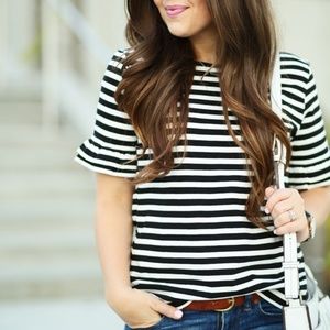 Ruffle Sleeve Striped Top